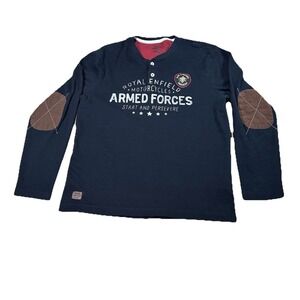 Royal Enfield LS Shirt Black Henley Men LG Motorcycle Armed Forces Dispatch